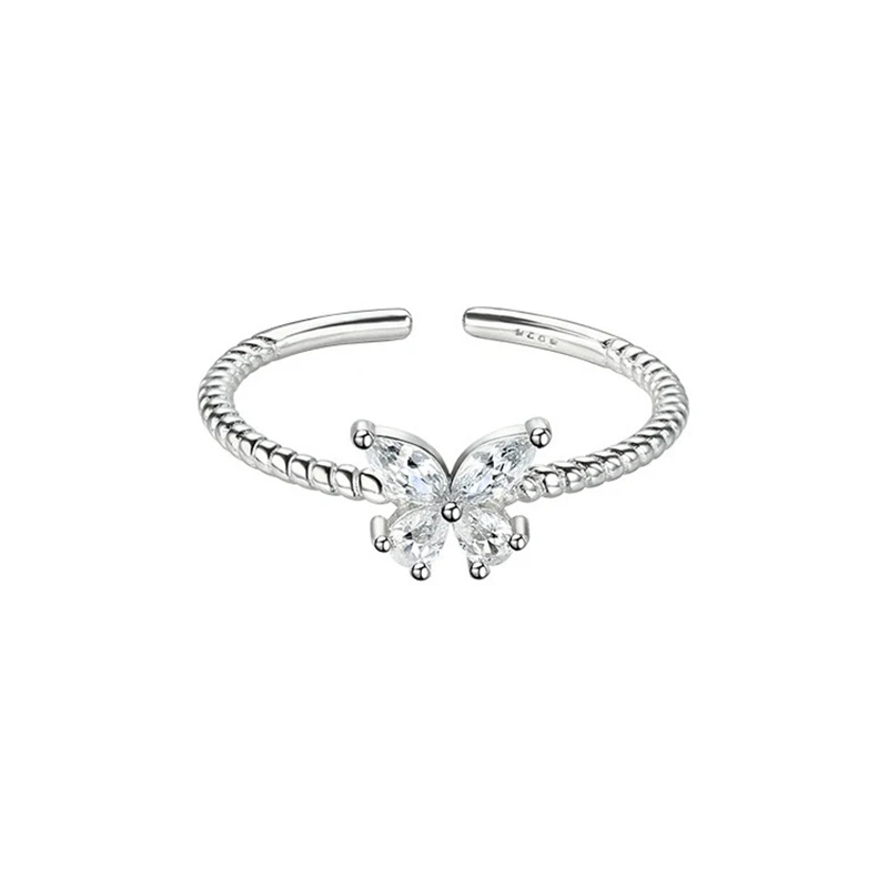 Silver Color Zircon Butterfly Metal Adjustable Ring For Women Party Classic Insect Fashion Jewelry Personality Accessory view 6