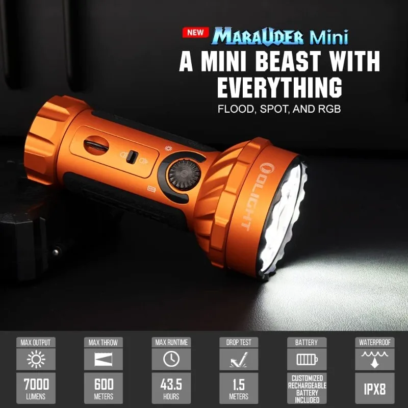 7,000 Lumens Bright Flashlight with 600 Meters Beam Distance, Powerful RGB Flashights, Rechargeable MCC3 Magnetic Charging