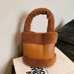 Fashion Women's Lamb Wool Handbag Autumn Winter Versatile Chain Bucket Bags Vintage Plush Splicing Single Shoulder Crossbody Bag