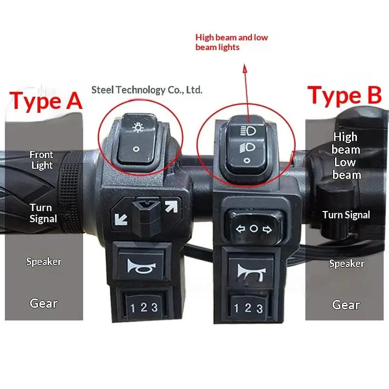 9 Pin 4-in-1 Electric Bicycle Headlight Switch Turn Signal Klaxon Control for Outdoor E-Scooter Cycling Use