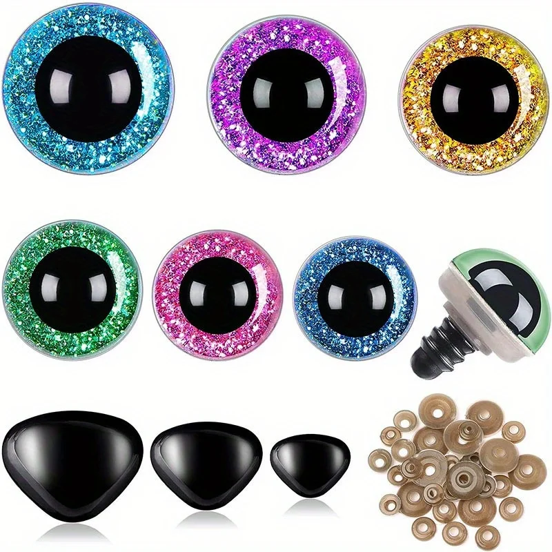 180PCS Safety Eyes and Noses for Amigurumi Stuffed Animals Glitter Eyes DIY Crochet Bear Toy Eyes Nose Set Doll Making Supplies