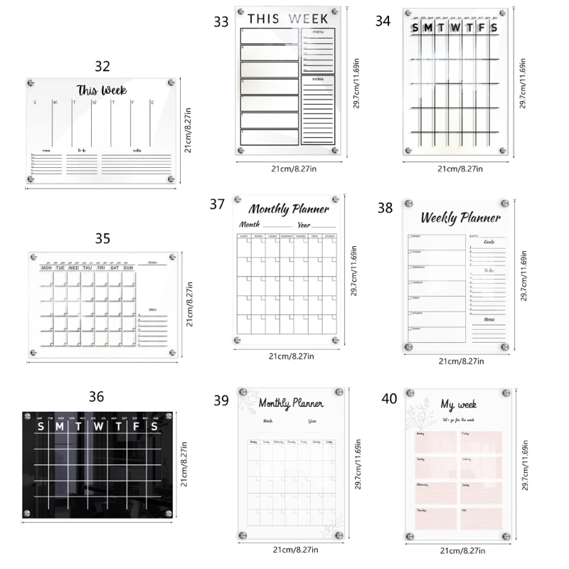 Reusable Calendar Whiteboard Weekly Planner Acrylic  Calendar Board To Do List Whiteboard for Wall Decorative