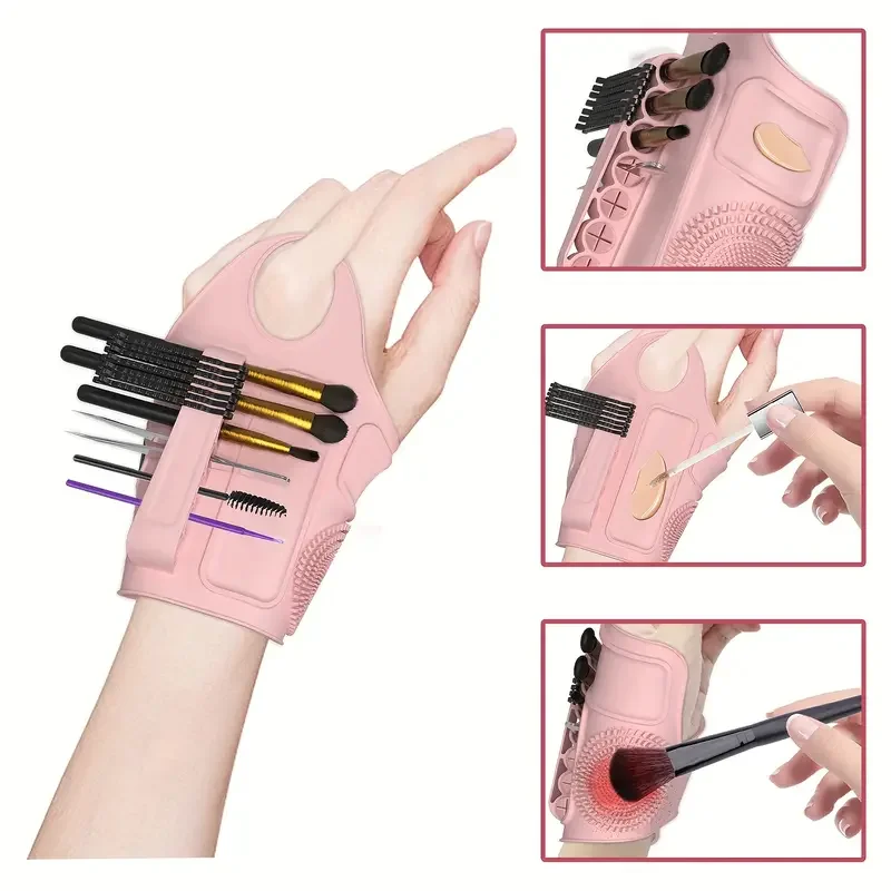 Strumento per il trucco in silicone morbido Accessori per pennelli per trucco regolabili Tavolozza per trucco Tavolozza dei colori con cinturino da polso con custodia