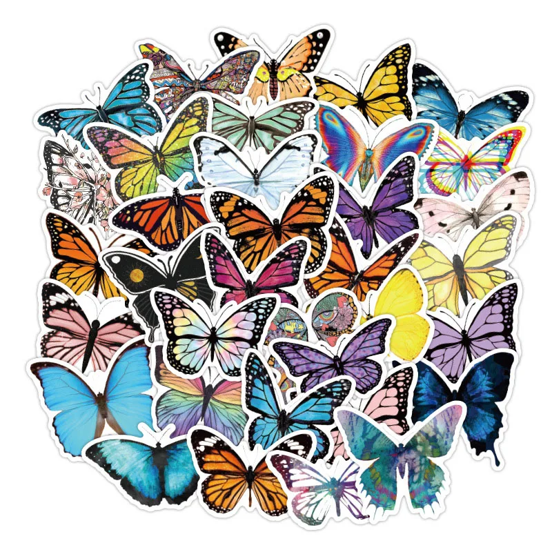 50/100Pcs INS Cartoon Colorful Butterflys Stickers PVC Waterproof Stickers Decals For Kids Boys Girls Toys Gifts