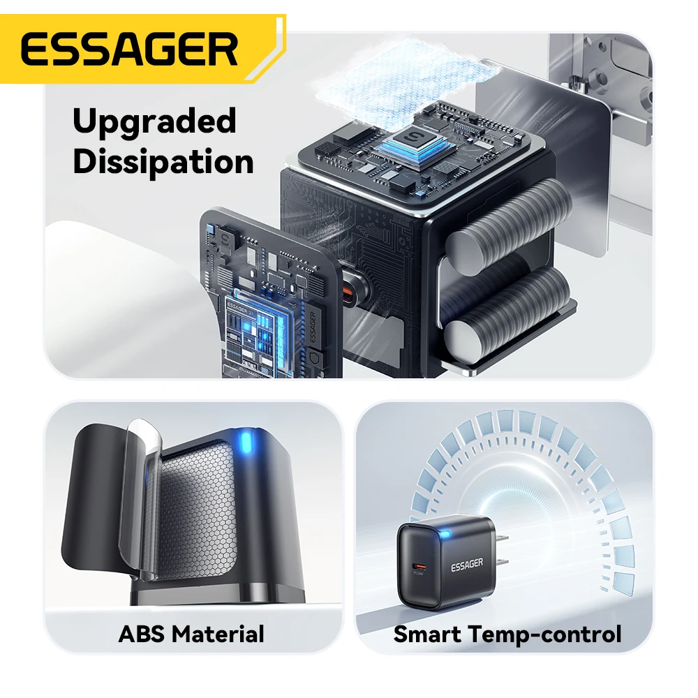 Essager Mini 30W Type C شاحن PD QC3.0 شاحن سريع من النوع C لهاتف iPhone 16 15 14 13 Pro Samsung S25 Xiaomi iPad محول السفر