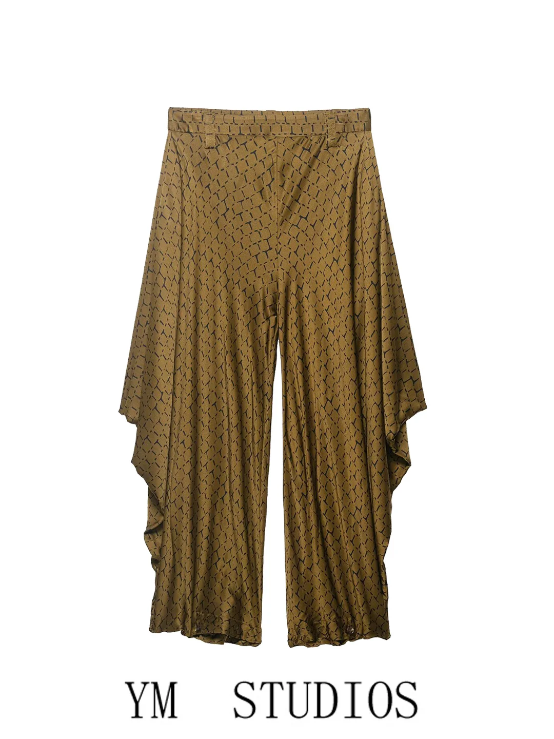 

High Waist Brown Print Pleated Wide Leg Harem Pants Women's Design Sensation Long Pants Harajuku Style Casual Trousers