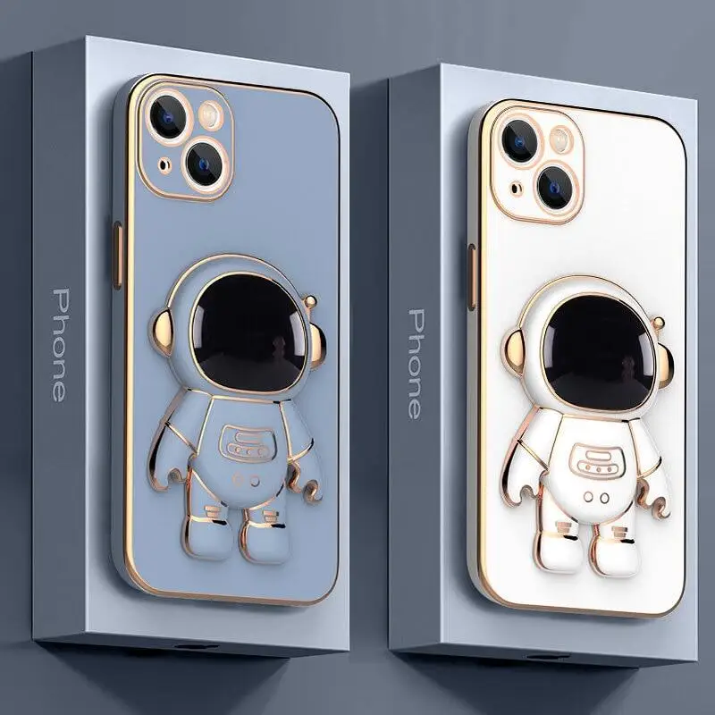 For OPPO Realme Q3 Q3i Q3S Q5i 5 7i 8 8i 9i 9 Pro Pro+ Phone Case, Plating 3D Astronaut Stand Holder Camera Protection Cover