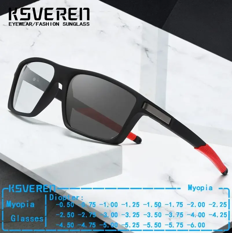 

Sport Photochromic Square Myopia Glasses Men Designer Prescription Nearsighted Eyewear Outdoor Color Changing Driving Glasses