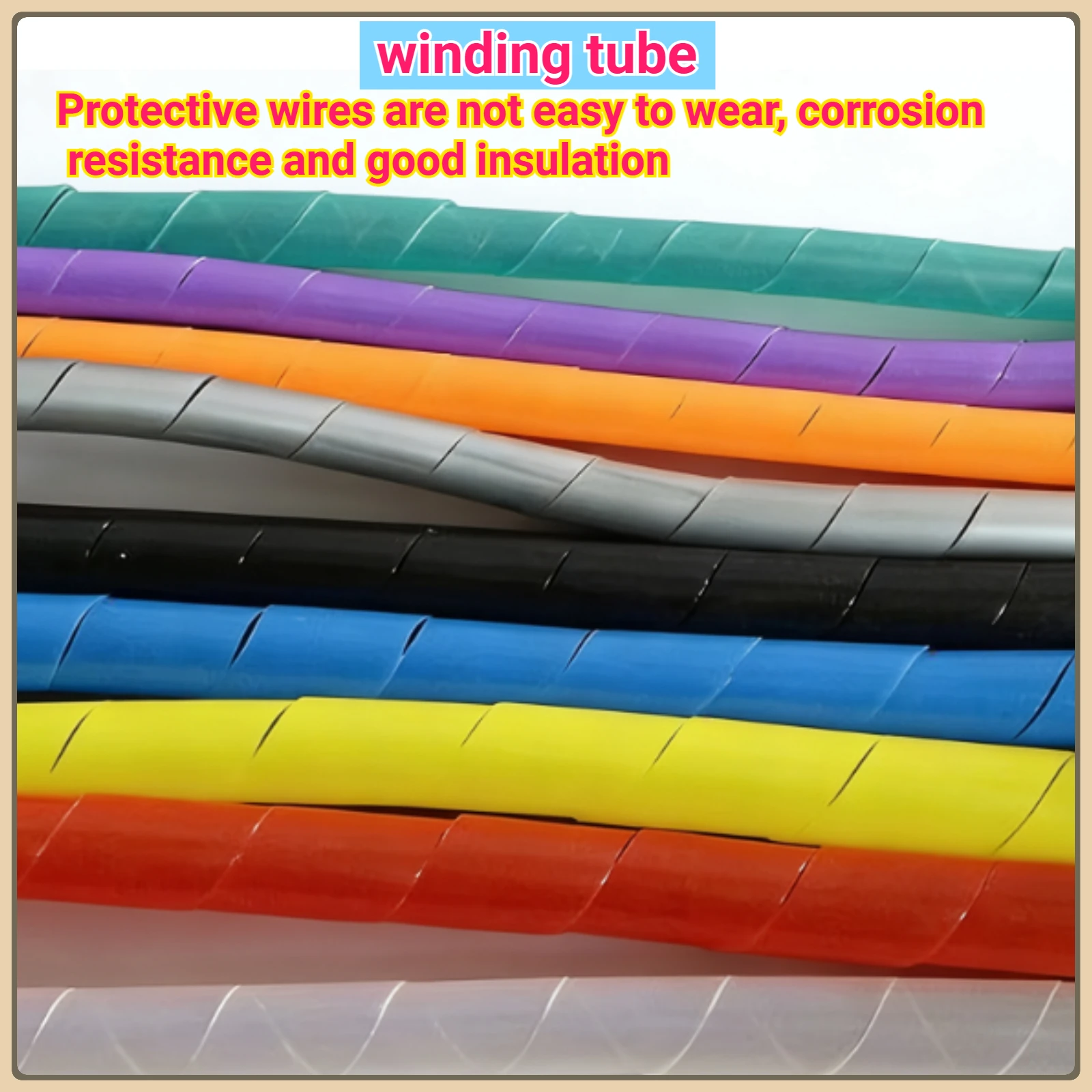 Winding wrapping wire management conduit with orange, black, gray, purple, transparent , 10 M/bag 5 M/bag 4mm 6mm 8mm10mm12mm