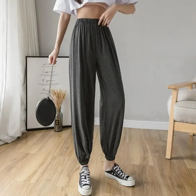 High Waist Office Ladies Tight-fitting High-stretch All-match Gray Casual Wide-leg Lantern Cropped Trousers Fashion Harem Pants