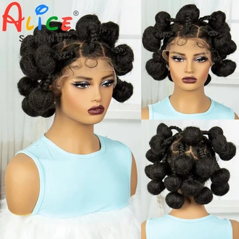 Bantu 전체 레이스 땋은 가발 합성 레이스 프런트 Kontless 상자 꼬기 머리 가발 여성을위한 짧은 귀여운 수제 땋은 레이스 가발