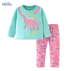 Little maven Baby Girls 2024 Autumn Spring Cartoon Dinosaur T shirts Tops+ Legging Sets Kids Clothes Children's Clothing Cotton