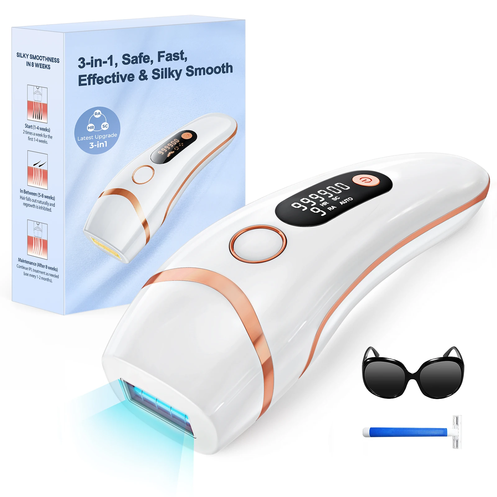 IPL Devices Hair Removal Laser 17J 999900 Light Pulses HR/SC/RA 9 Levels Whole Body Painless Hair Removal Home Use For Men Women