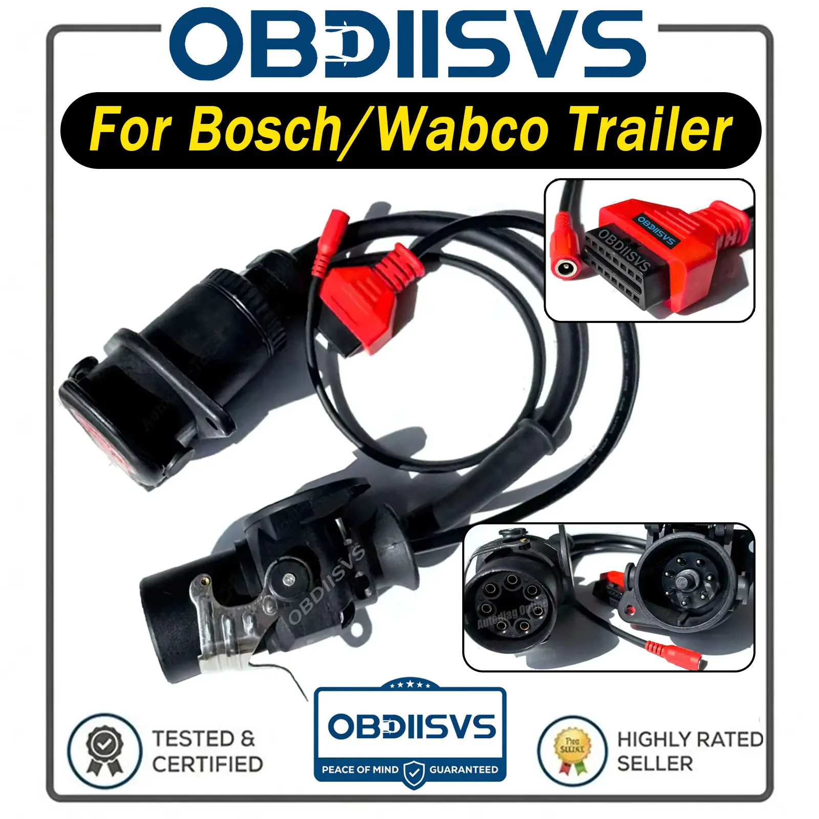 For Bosch/Wabco Trailer OBD2 Diagnostic Adapter Truck Diagnostic Cable for Autel/Autocom/LAUNCH Scanner ISO 7638 EBS/ABS Adapter