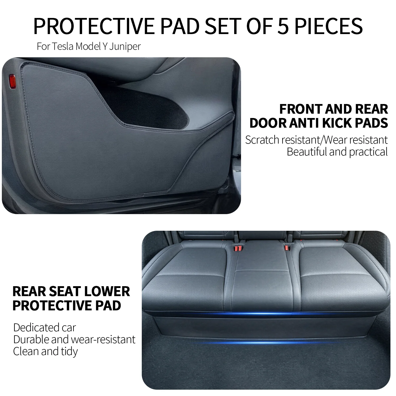 For Tesla Model Y Juniper 5‑Pcs Car Door Anti‑Kick Mats Rear Seat Under‑Seat Protective Pads Anti‑Dirty Anti‑Scratch Car Interio