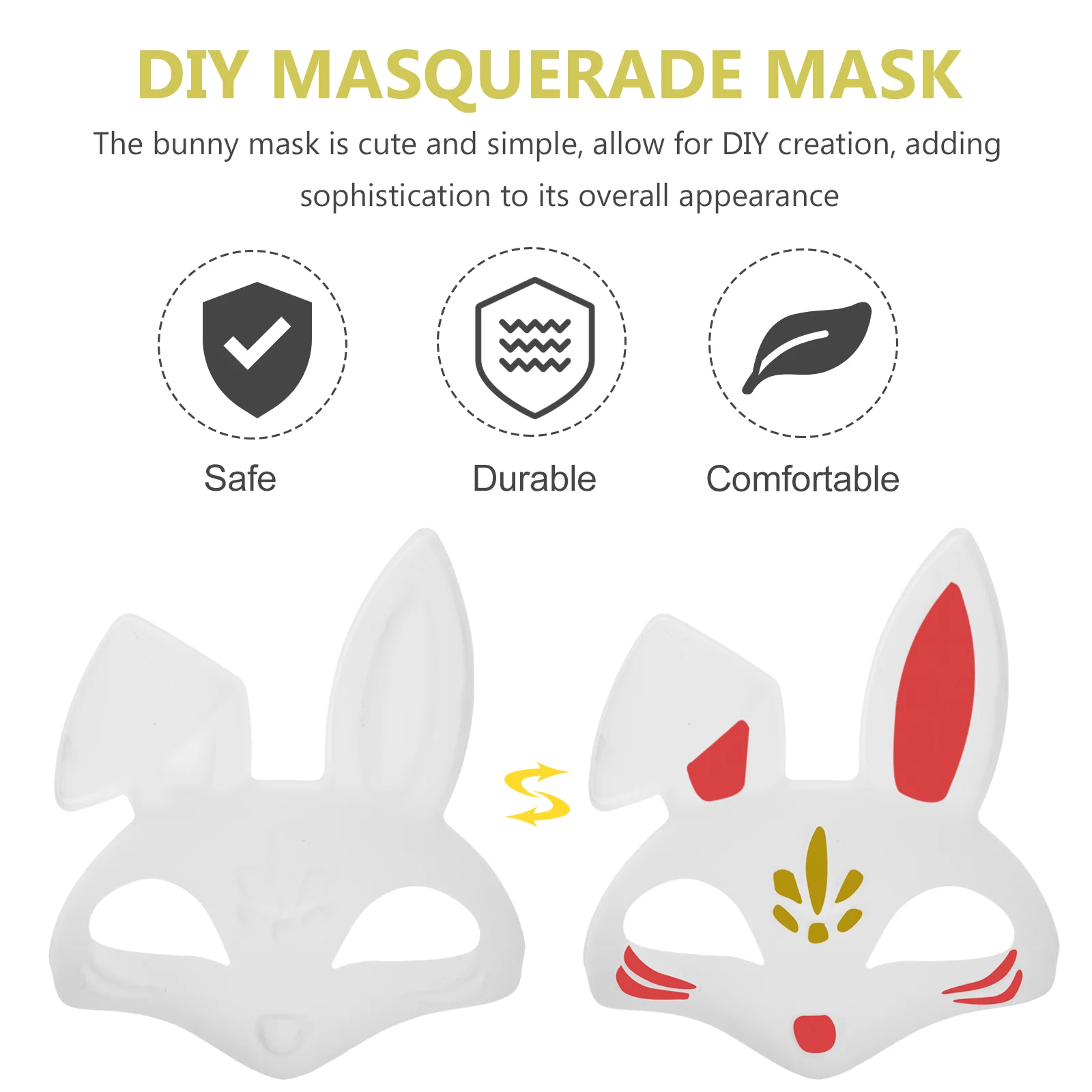 Hand Painted Mask Rabbit Unpainted Animal Masks Masquerade for Women Blank to Decorate Halloween Eye Bunny DIY