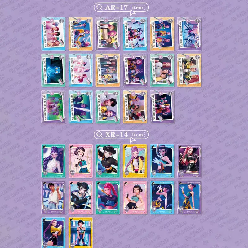 بطاقات ليزر ثلاثية الأبعاد K-POP Demon Hunter مع مستويات نادرة متعددة مجموعات أنيمي القابلة للجمع لمحبي هدايا ألعاب الأطفال K-POP