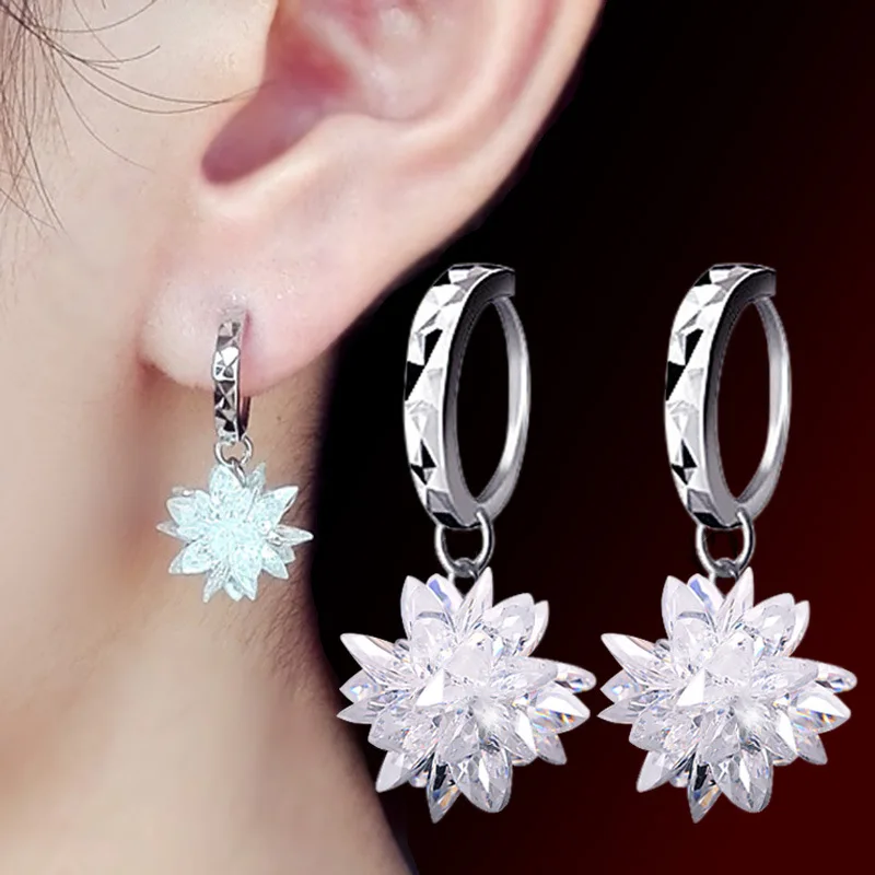 New Arrival wysokiej jakości moda lodowy kwiat 925 srebrna igła damskie kolczyki wiszące biżuteria prezent ślubny promocja kobiet