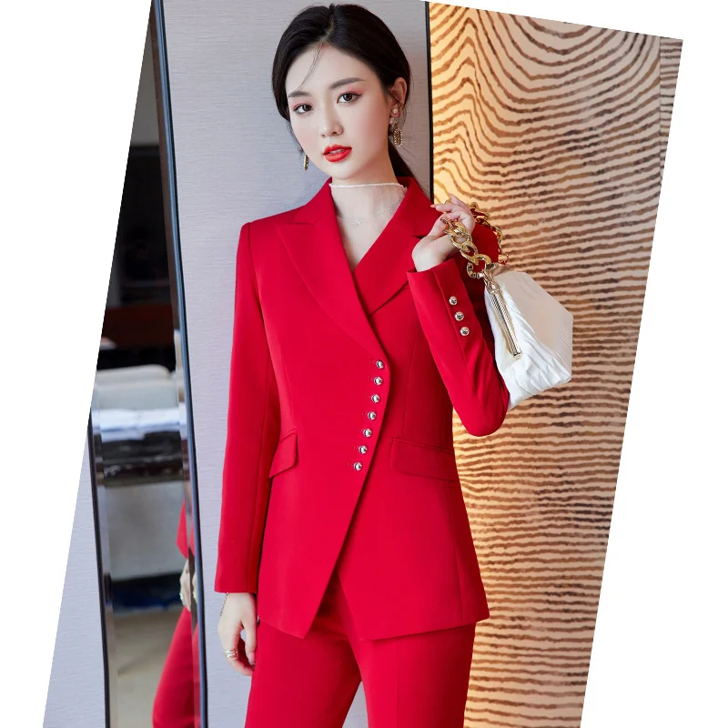 

Korean Fashion Women Red Black Blazer Coat Long Sleeve Single Breasted Professional Suit Jackets Female Autumn Winter Outerwear