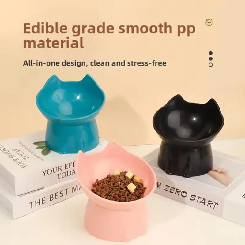 

Tilted Cat Food cat accessories Bowl Ergonomic Tall Dog Bowl Anti Vomiting Plastic Feeding Bowl Non Slip Pet Supplies