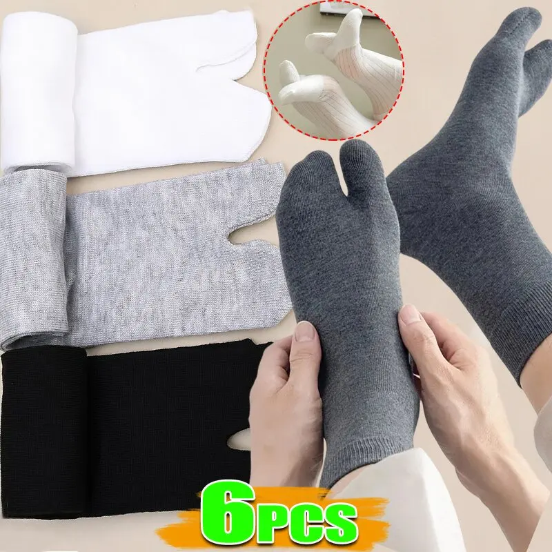 3 pares Unisex algodón Apanese hombres mujeres verano fibra dos dedos calcetines negro Kimono Flip Flop sandalia dividida Ninjia blanco Tabi Toe