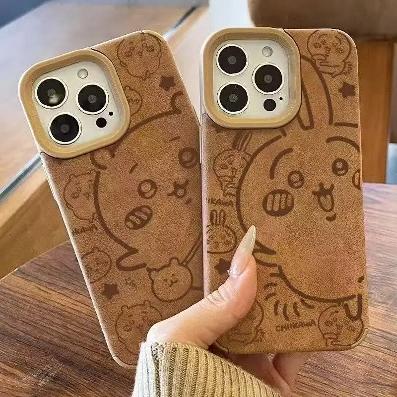 

Japanese anime usagi chiikawa hachiware Suede Leather Silicone Case protection for iPhone 16 15 14 13 12 11 Pro Max 16plus Cover