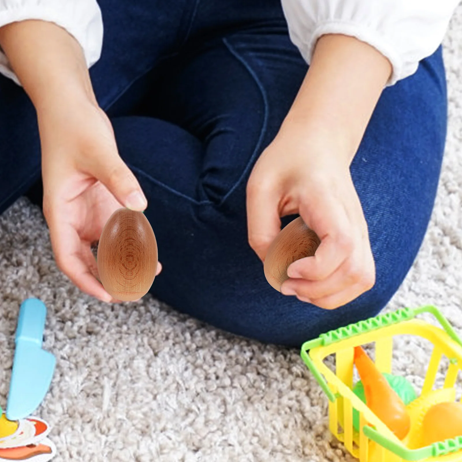 

6Pcs Beech Wood Musical Maracas Egg Shakers for Early Education Music Playing Instruments Wooden Maracas Eggs