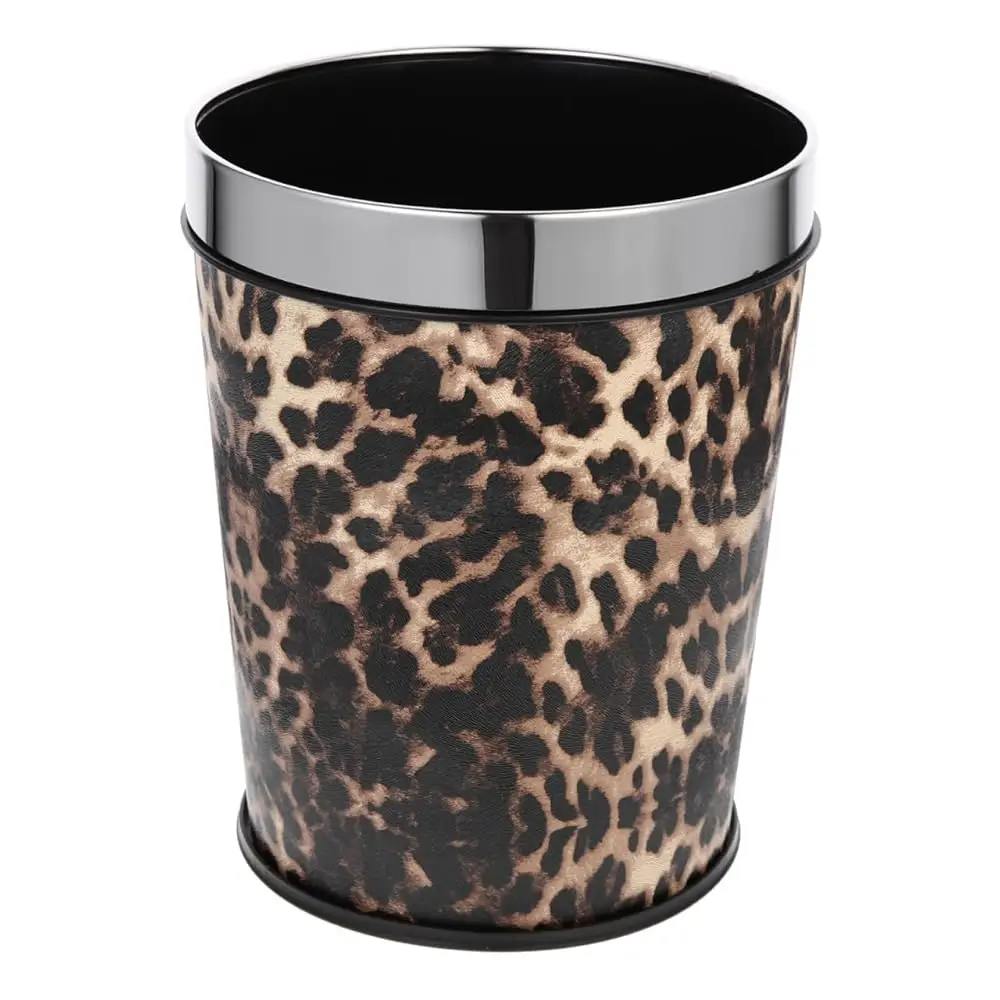 

5L Household Leopard Trash Can, Retro Open-Top Trash Bin with Removable Bag Ring, Small Garbage Bin Waste Paper Holder