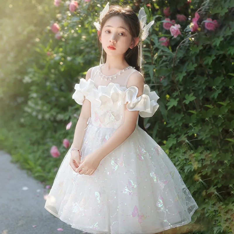 

White Princess Ball Gown For Girls Fashion Birthday Wedding Party Dress y1651