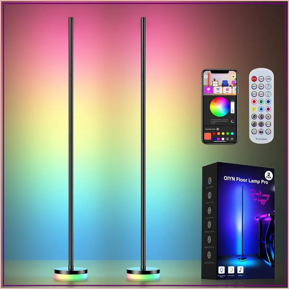 

RGBICW Corner Floor Lamp 2 Pack, 1300lm Smart LED Lamp with App & Remote, Music Sync, Color Changing for Bedroom Living Room Gaming