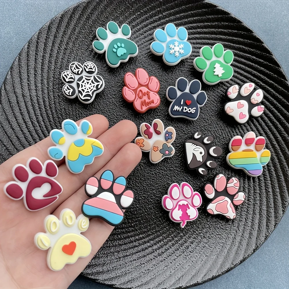 16pcs Cat & Dog Paw Shoe Charms - Removable PVC Decor for Sandals, Sneakers & Bags - Graduation Birthday Gifts