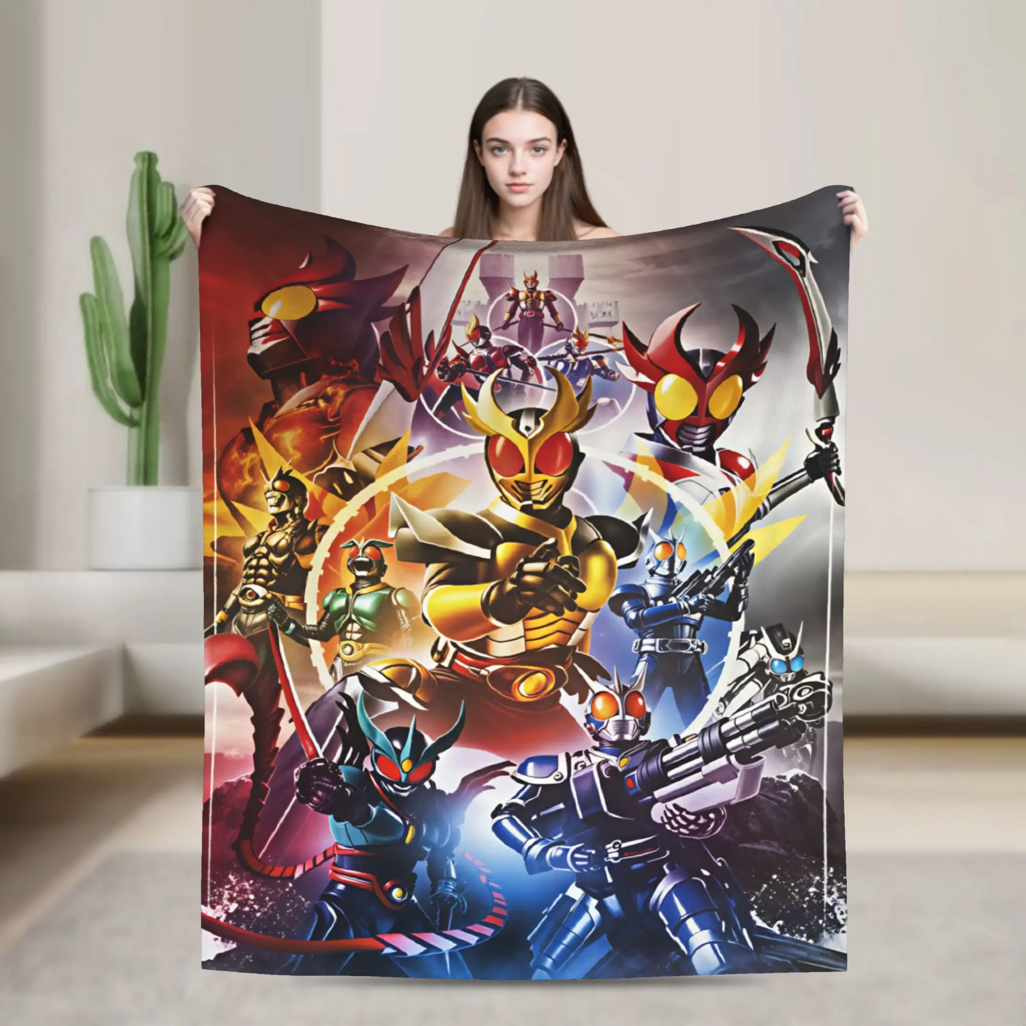 Kamen Rider  Super Warm Blanket  Decorative Plush Throw Blanket Funny Couch Chair Flannel Bedspread Sofa Bed Cover