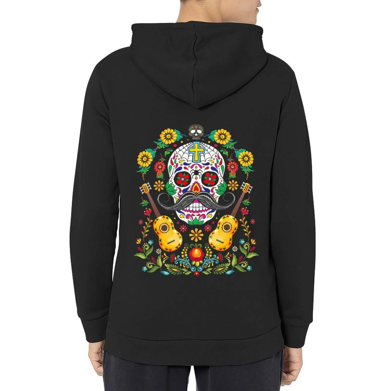 يوم الموتى الغيتار السكر الجمجمة الميت ضياء دي Muertos هوديي مقنعين قميص الذكور الملابس الرجال يرتدون جديد في هوديس وبلوزات