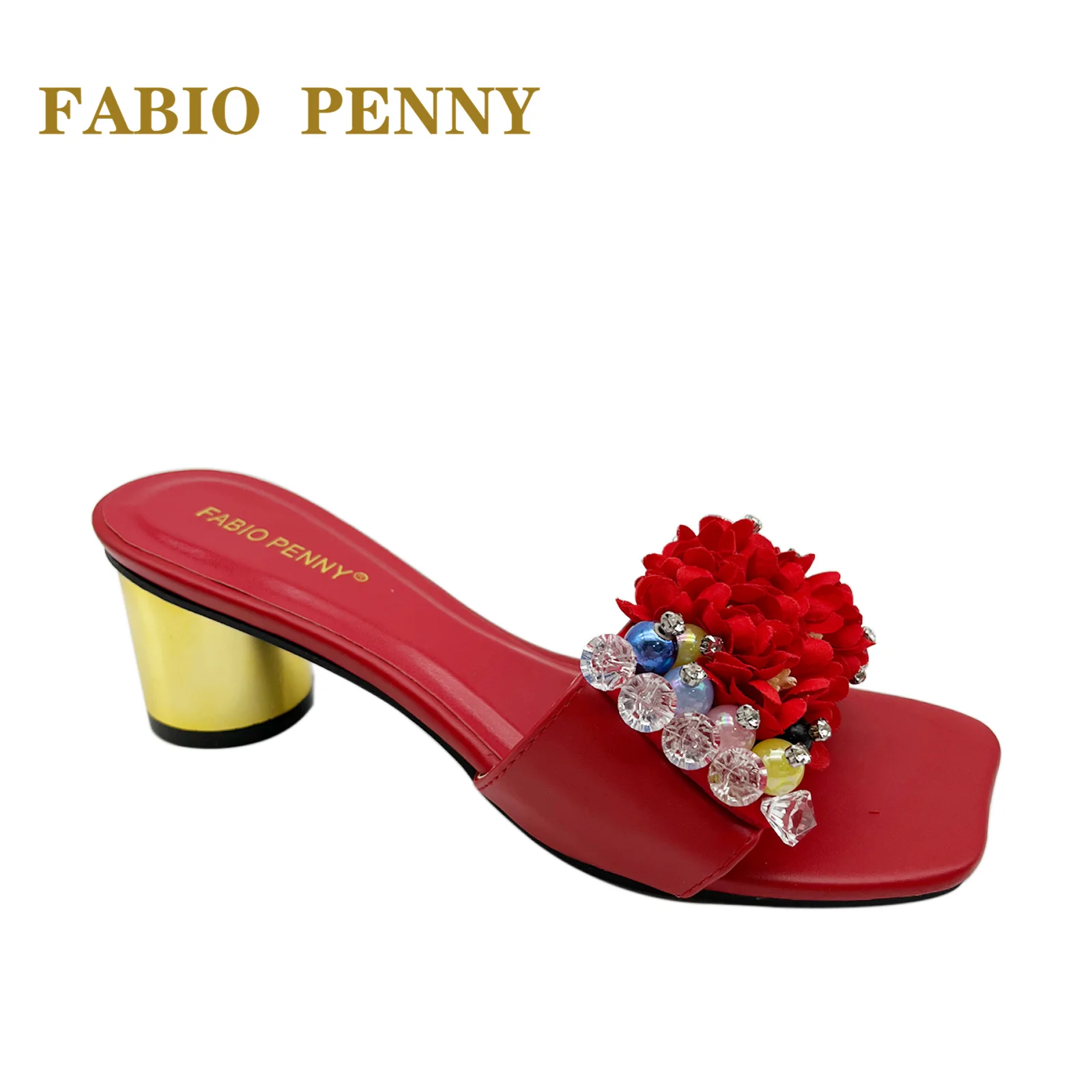 Summer handmade shoes with golden heel fashionable and elegant women's evening slippers