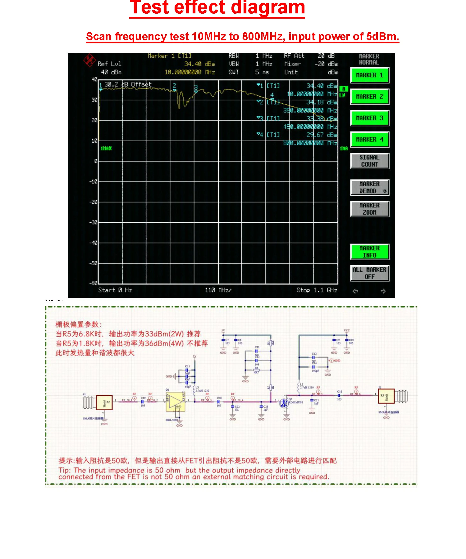 0.5~ 800MHZ 4W VHF UHF Broadband RF Power Amplifier F/Ham Radio HF FM Transmitter Walkie Talkie Short Medium Wave sub1G EMC