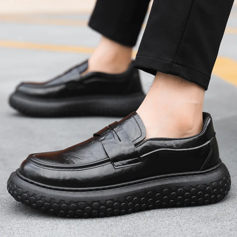 leather-shoes-male-trend-new-fashion-casual-bean-shoes-men's-versatile-leather-face-trend-slip-on-loafers-retro-men-footwear