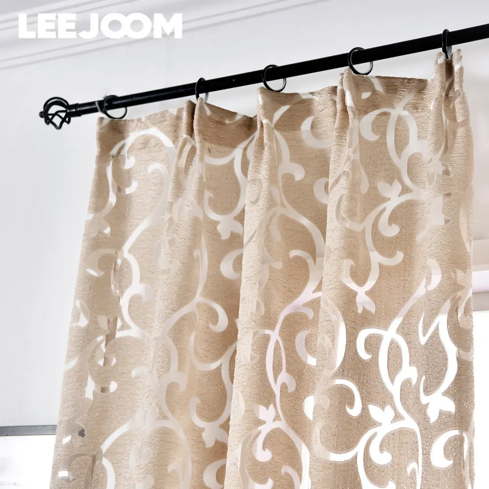 LEEJOOM Jacquard Curtain Floral Window Treatment for Living Room Home Decoration Pull Pleated Tape Curtain 1PC