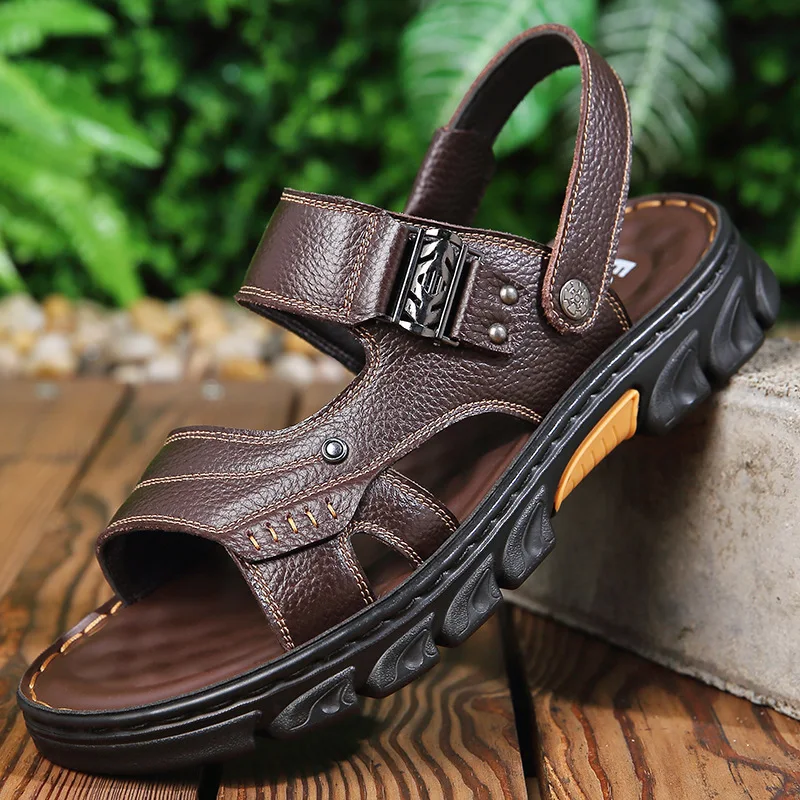 2024 New hot sale noble Men\'s Sandals Non-slip Genuine Leather Sandals Soft Slippers Flat For Mens Casual Shoes Sandalias