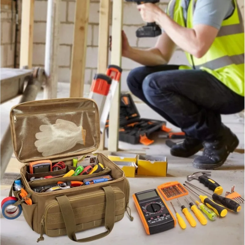 Large-Capacity Tool Bag with hardware Hooks, Scratch-Resistant and Wear-Resistant, Multifunctional Portable Zipper Bag
