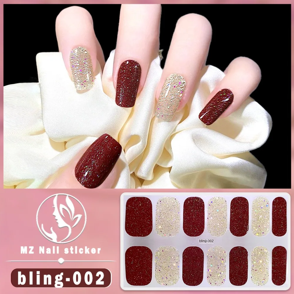 Glittering French Nail Decals 3D Nails Polish Wraps Waterproof Gel Full Nail Wraps No Damage to Nails Nail Art