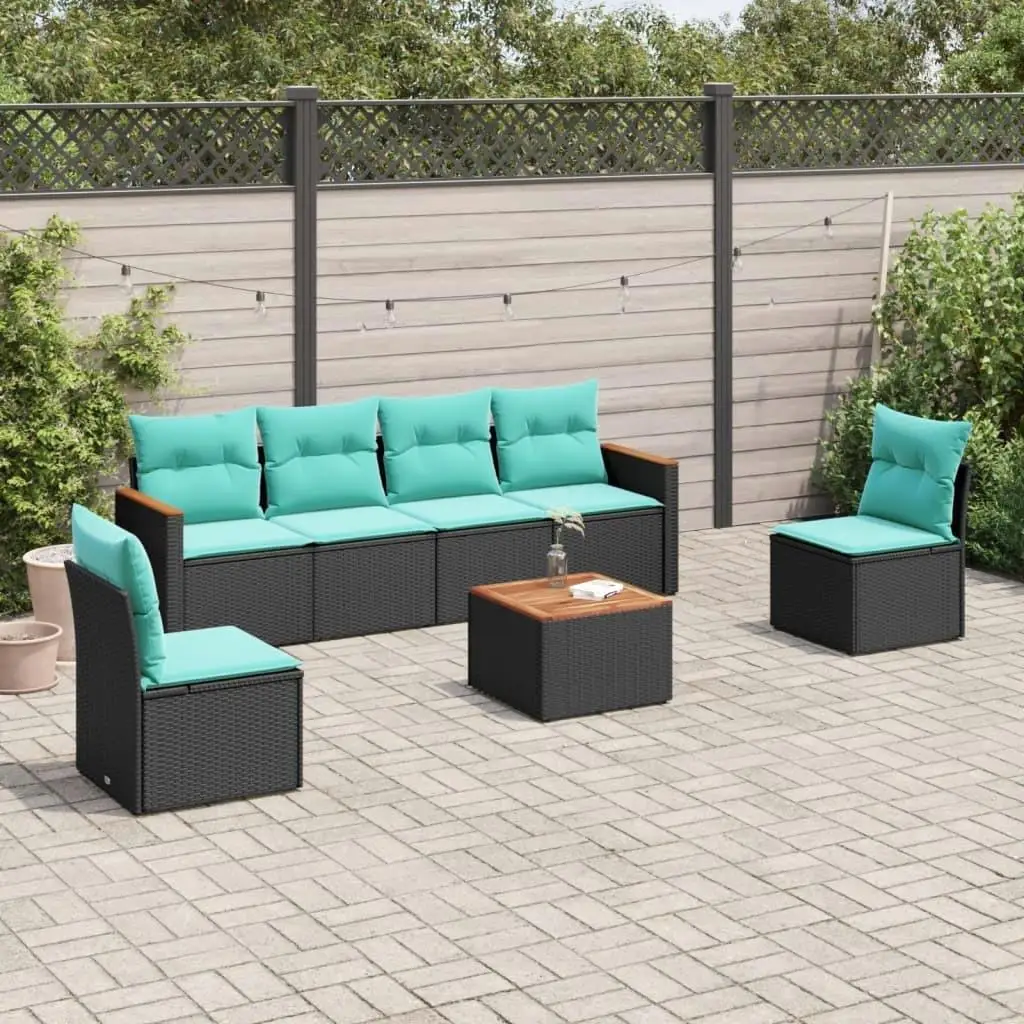 

Stylish 7 Piece Patio Sofa Set with Cushions Black Rattan Furniture Outdoor Lounge Garden Seating