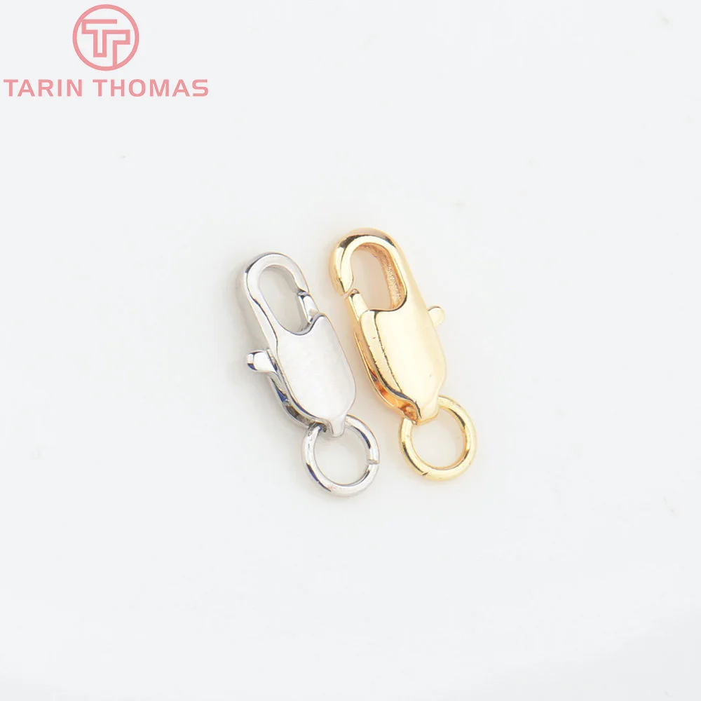 (3328)6PCS 5x12MM 24K Gold Color Plated Brass Rectangle Lobster Clasps Necklace Clasps High Quality Jewelry Accessories