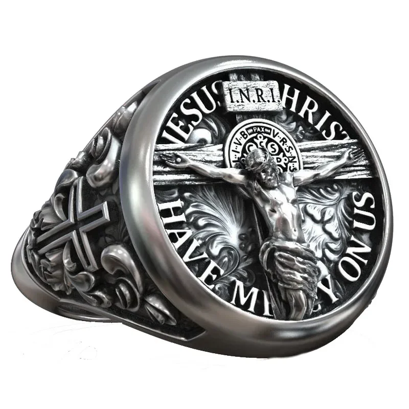 

16g Jesus Christ Catholic Cross Crucifixion Signet Rings Customized 925 Solid Sterling Silver Many Sizes Rings Sz6-13