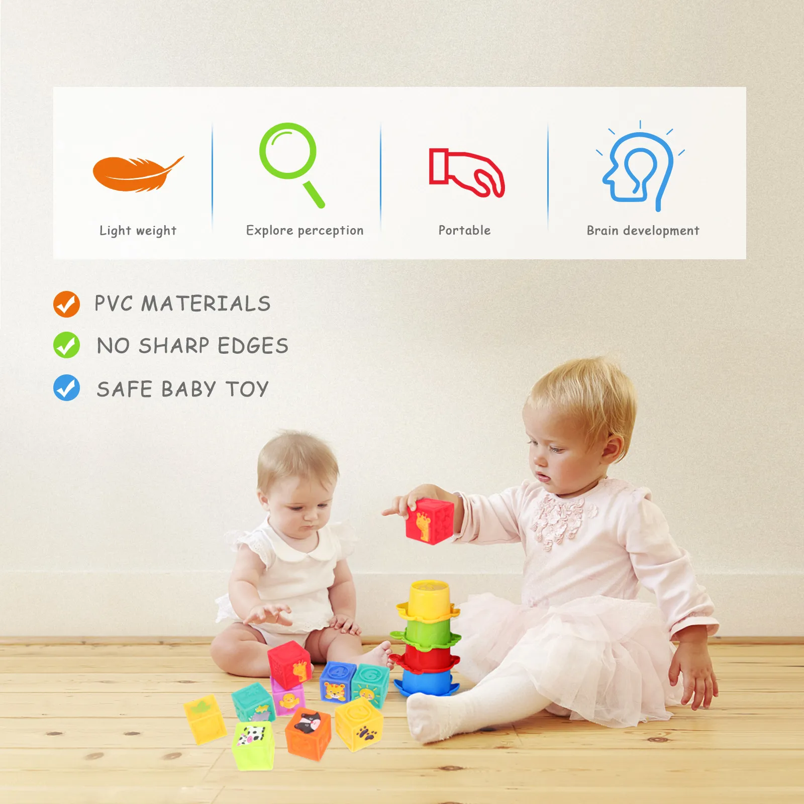 9個入りスタッキングビルディングおもちゃ-ソフトコンストラクションブロック-幼児用-赤ちゃん用-子供用