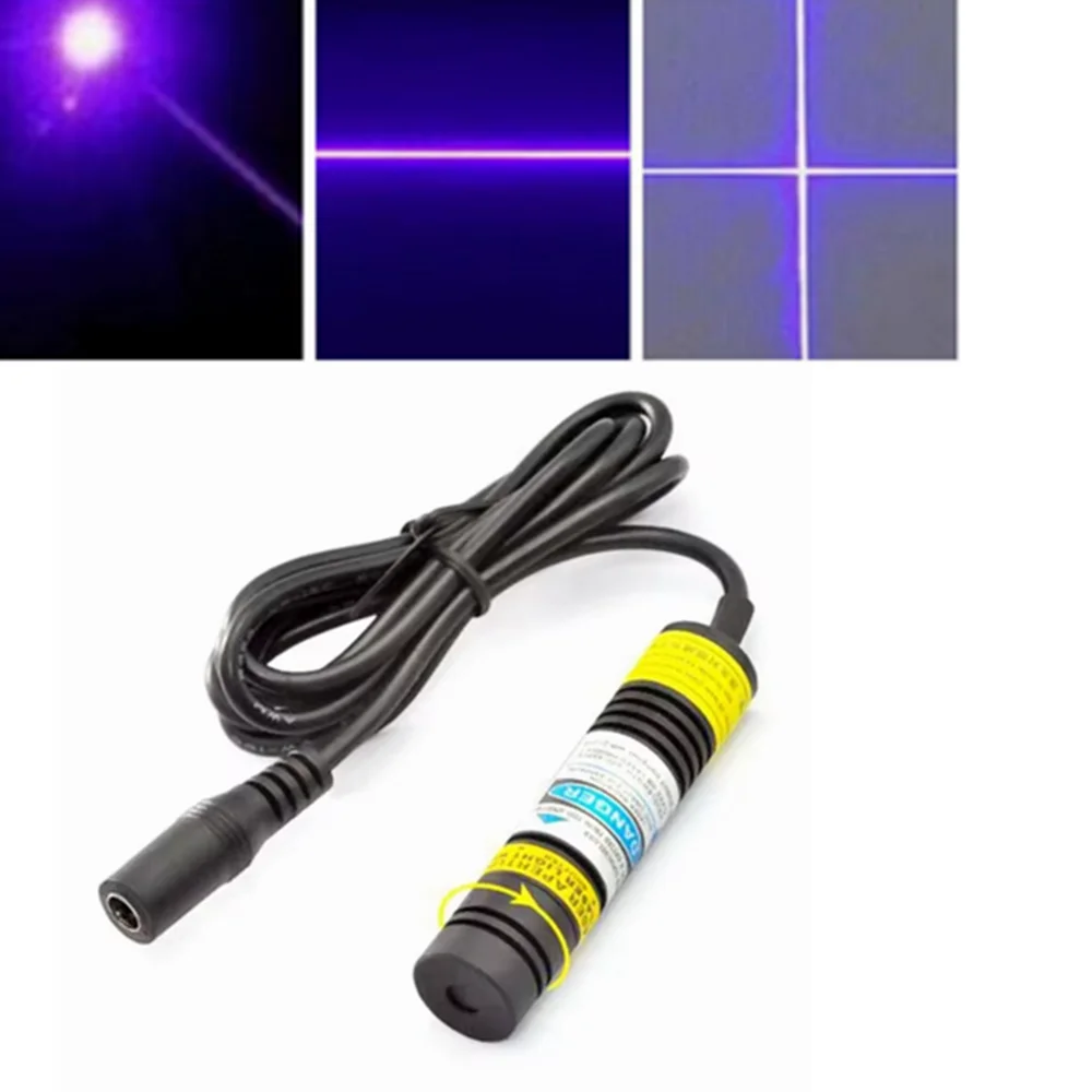 Módulo de diodo láser cruzado de línea de punto púrpura violeta, 405nm, 100mW/200mw/300mw, 16x68mm