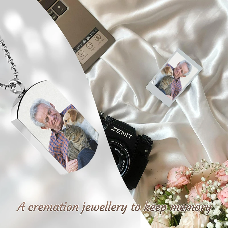 Personalized Ashes Necklace for Men Women Pet Custom Photo Text Stainless Steel Memorial Cremation Jewelry Memorial Gifts