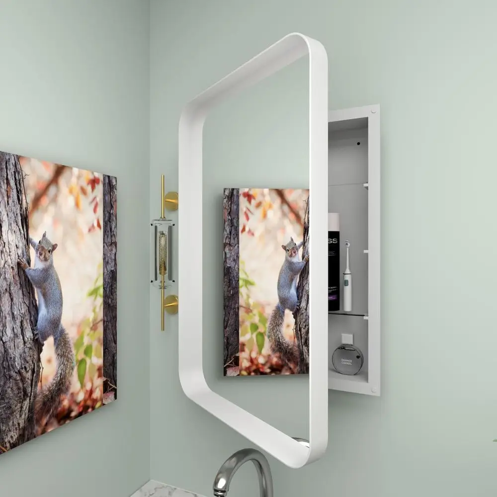 16”Wx24”H armhousd Medicine Cabinet with Mirror, Matte White inish, Reced or Surace Mount, Adjustable Shelves, Rounded RecBathro