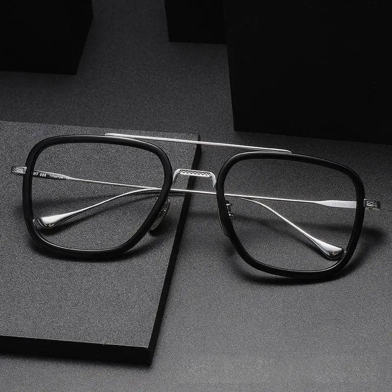メンズ大型フレームアビエイタースタイルチタンダブルリング光学メガネファッショナブルな処方箋付き老眼鏡