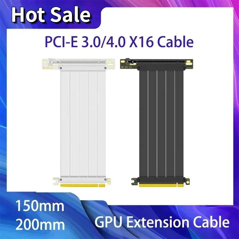 PCI-E 4.0 16x Riser Cable Graphics Card Extension Cable 15/20/25/30cm PCI Express GEN 4 Flexible 90° Mount GPU Shielded Extender