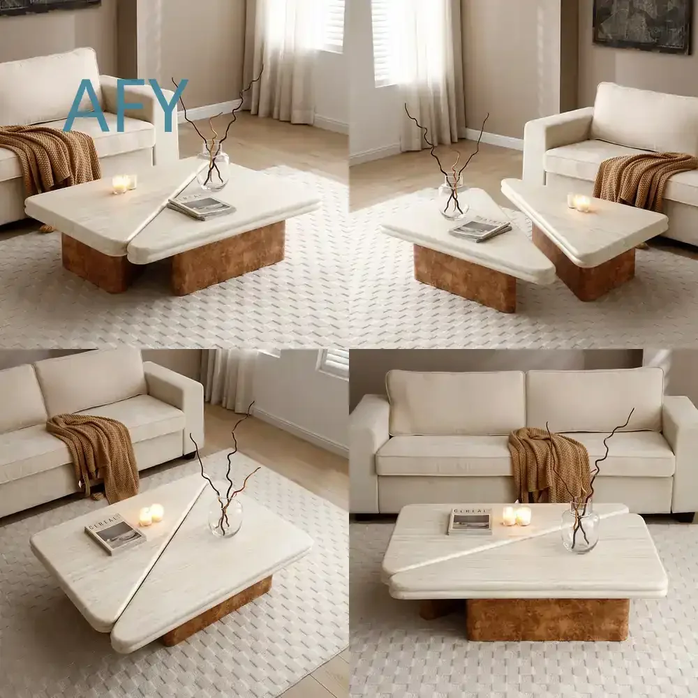 Gia Side Table for Cream Retro Style Laminate Coffee Table for Living Room Low Height Design Tree Knot Style Small Space